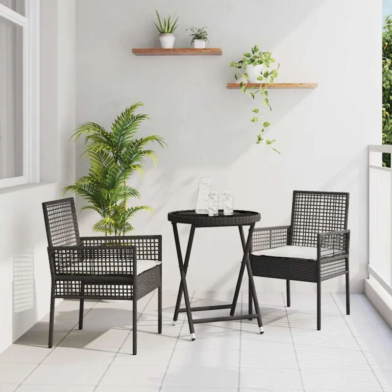 Sodo Bistro Rinkinys 3 pcs Juoda poliratanas