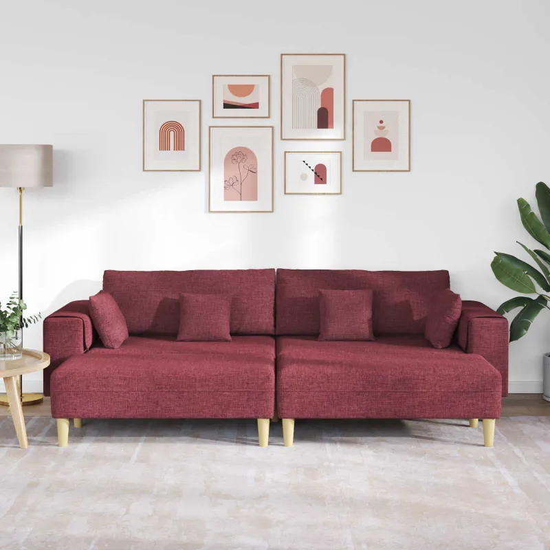Sofa su pagalve 3 pcs Vyno raudona audinys