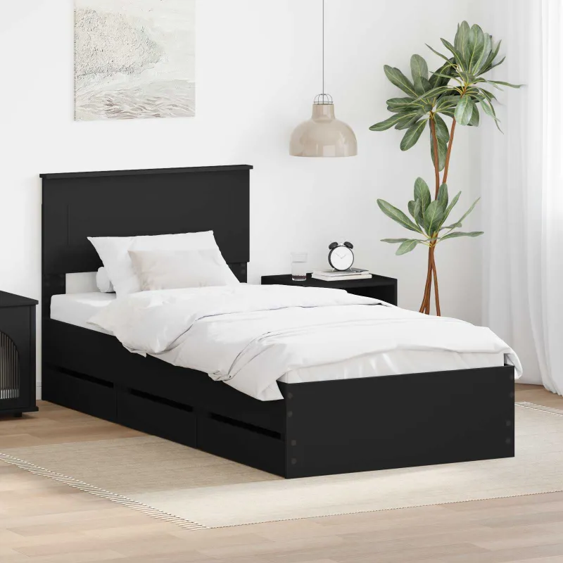 Lovos rėmas su stalčių Juoda 90 x 190 cm Inžinerinė mediena