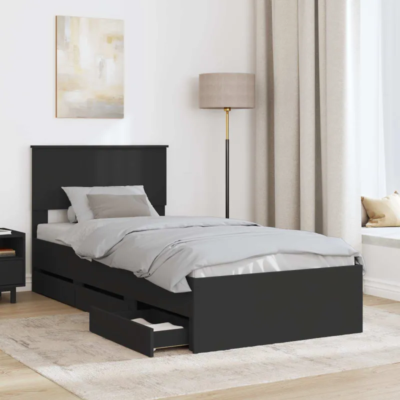 Lovos rėmas su stalčių Juoda 90 x 190 cm Inžinerinė mediena