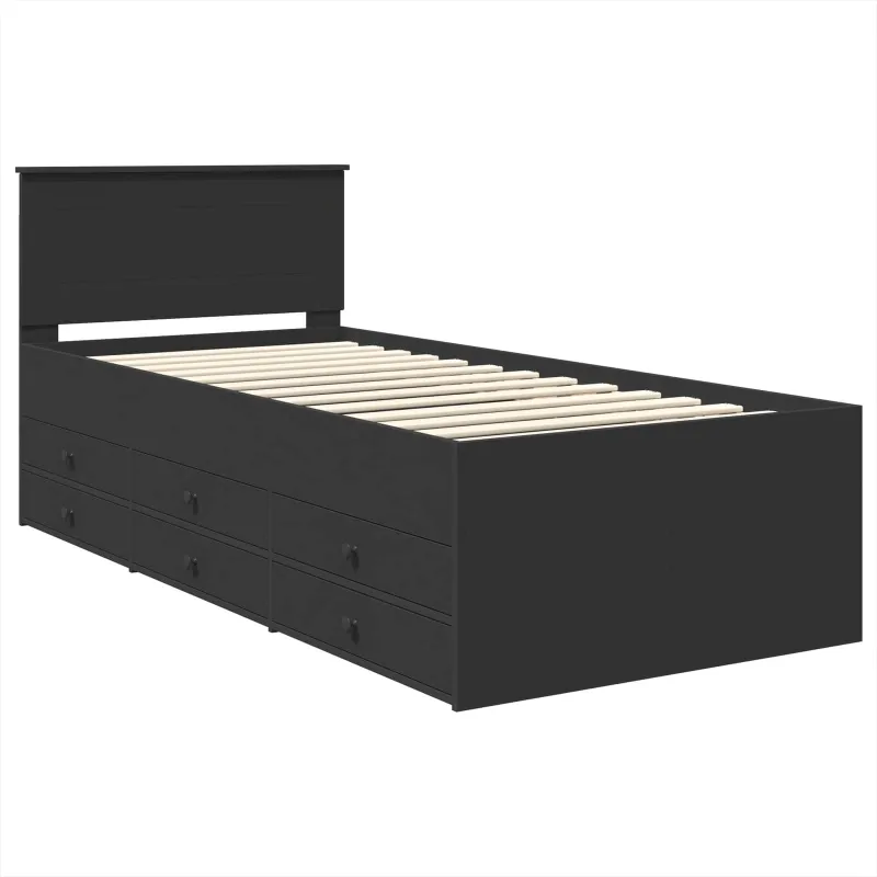 Dienos lova su stalčių Juoda 90 x 200 cm Apdirbta mediena