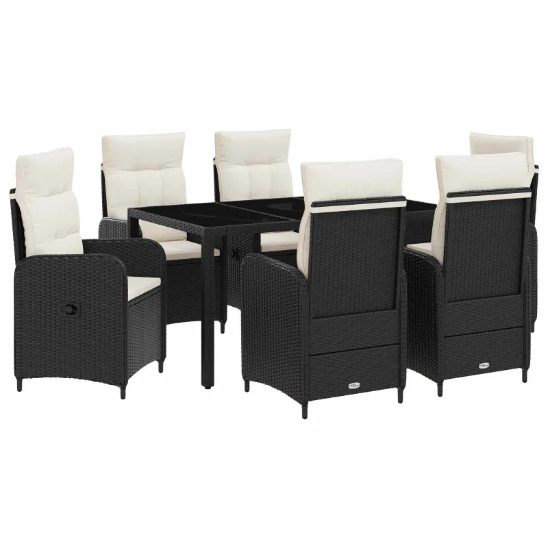 Lauko valgomojo komplektas 7 pcs Juoda ir kreminė balta