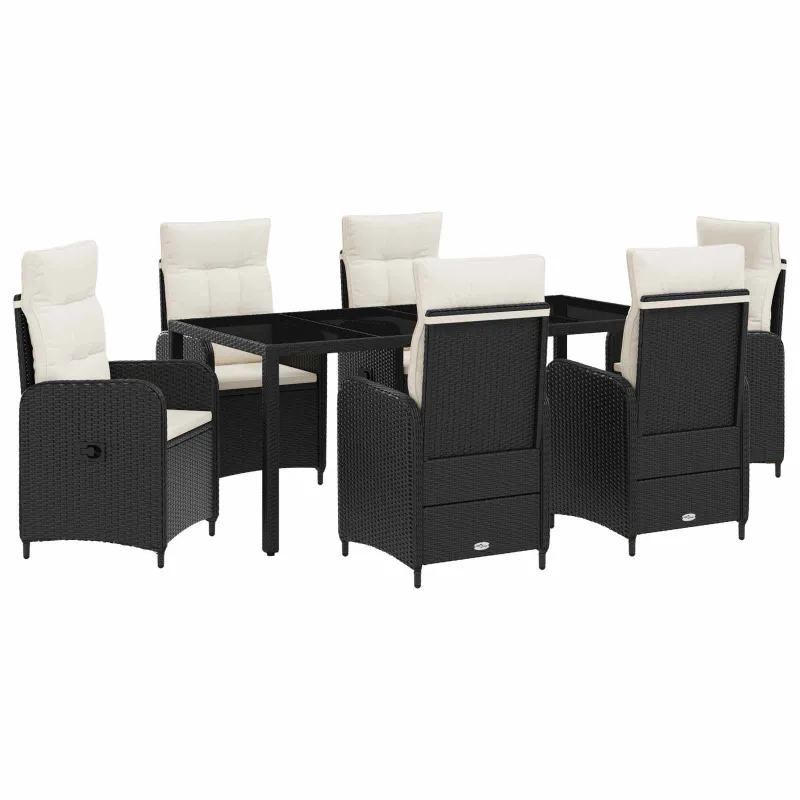 Lauko valgomojo komplektas 7 pcs Juoda ir kreminė balta