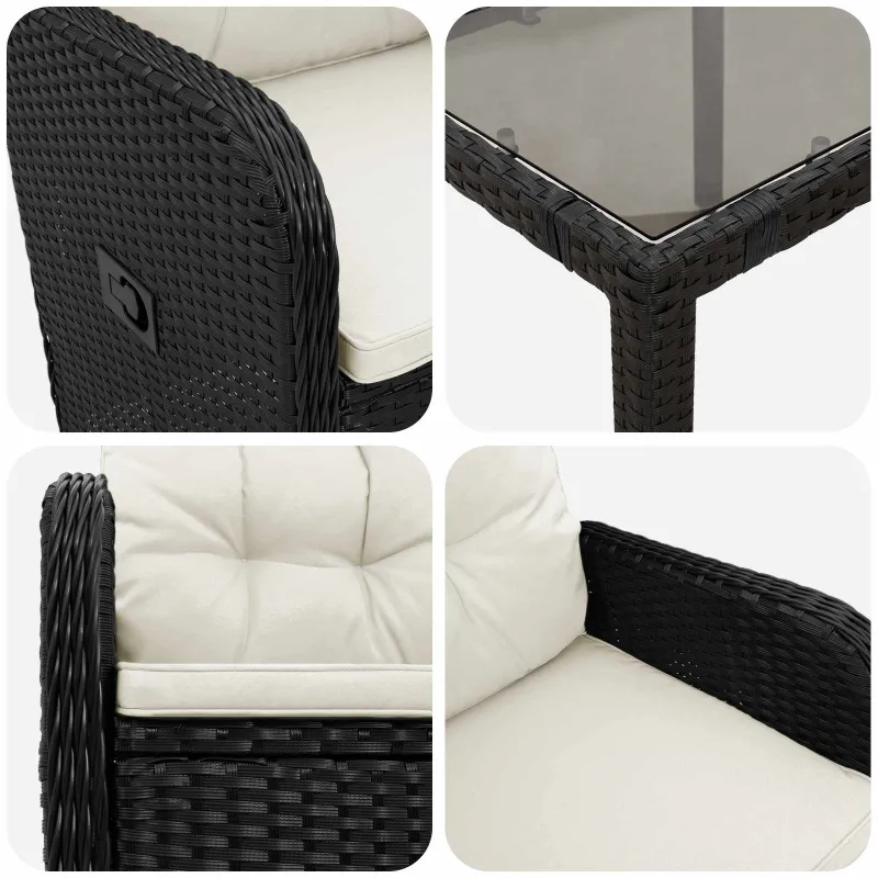 Lauko valgomojo komplektas 7 pcs Juoda ir kreminė balta