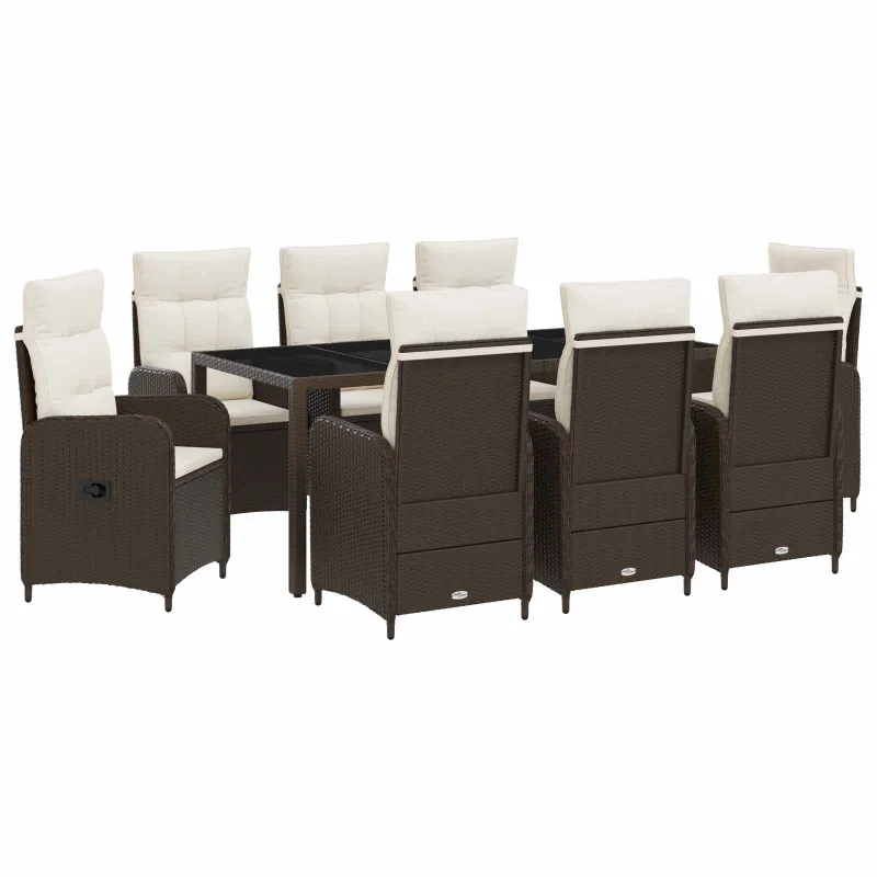 Lauko valgomojo komplektas 9 pcs Ruda ir Kremavimo Balta