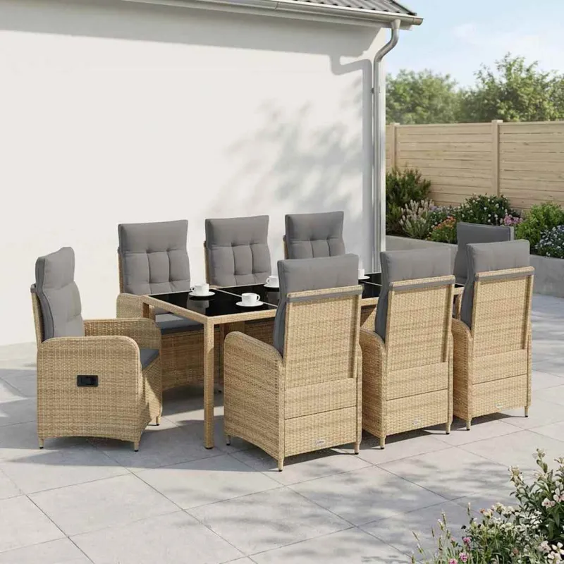 Lauko valgomojo komplektas 9 pcs Bežinė ir šviesiai pilka