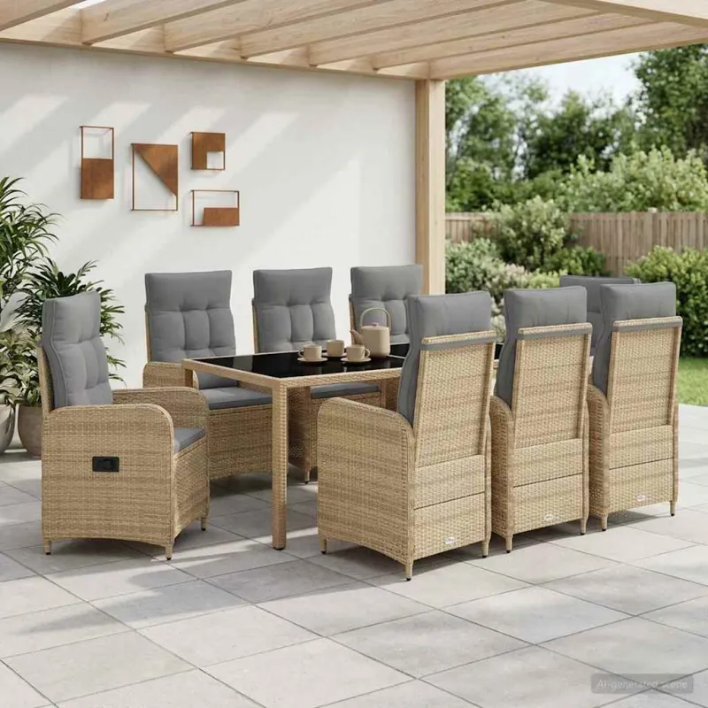 Lauko valgomojo komplektas 9 pcs Bežinė ir šviesiai pilka