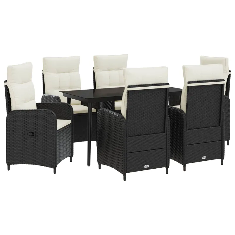 Sofa Stalo Rinkinys su pagalve 7 pcs Juoda ir kreminė balta
