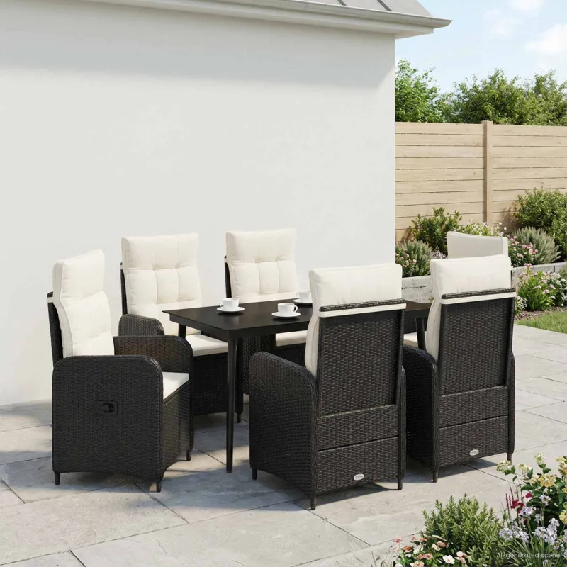 Sofa Stalo Rinkinys su pagalve 7 pcs Juoda ir kreminė balta