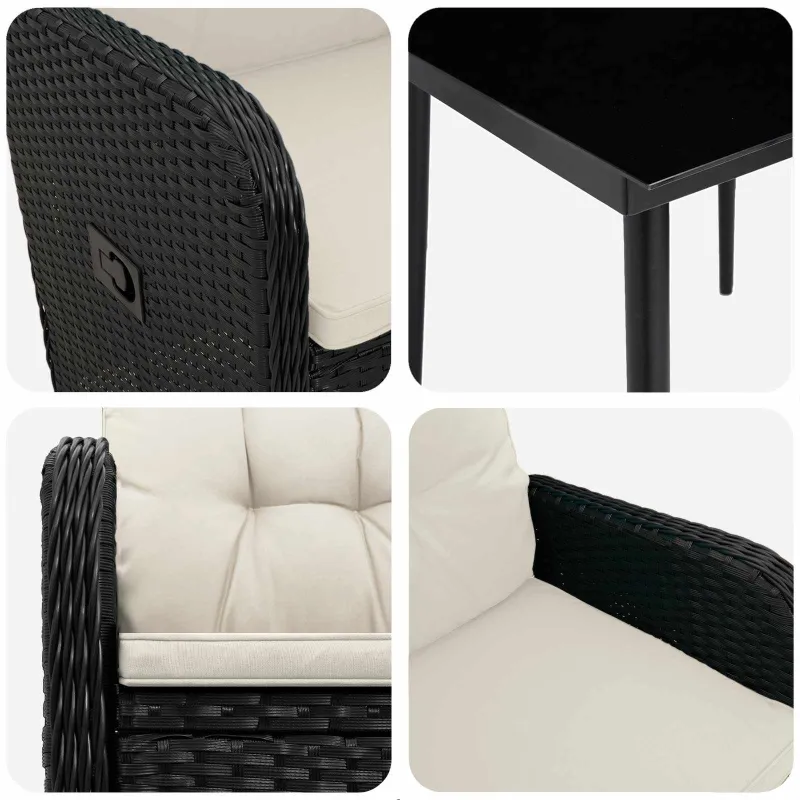 Sofa Stalo Rinkinys su pagalve 7 pcs Juoda ir kreminė balta