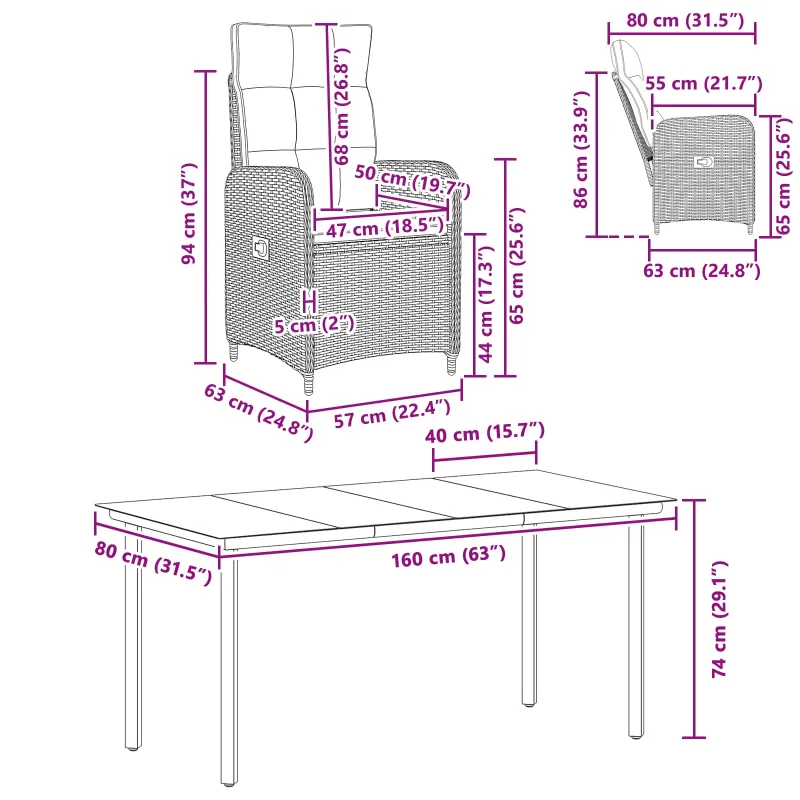 Sofa Stalo Rinkinys su pagalve su pagalve 7 pcs