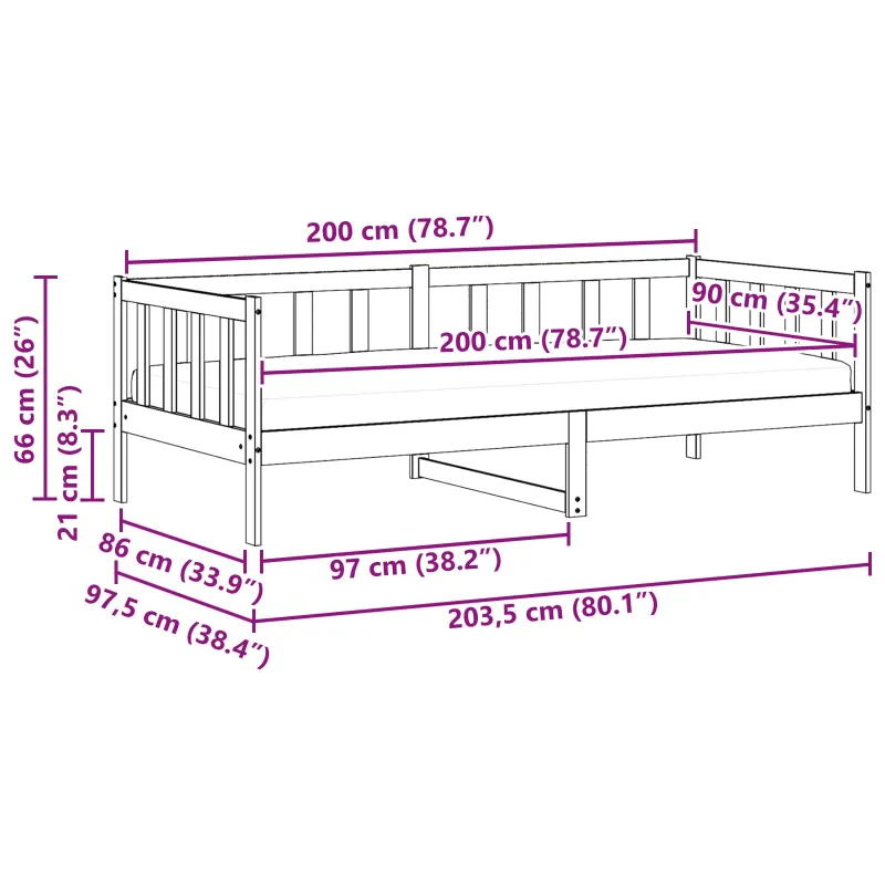 Dienos lova su čiužiniu Vaškas rudas ir baltas 90 x 200 cm