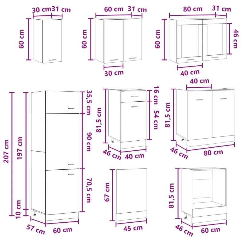 Virtuvės vienetas Lyon 8 pcs Artisano ąžuolo Apdirbta mediena