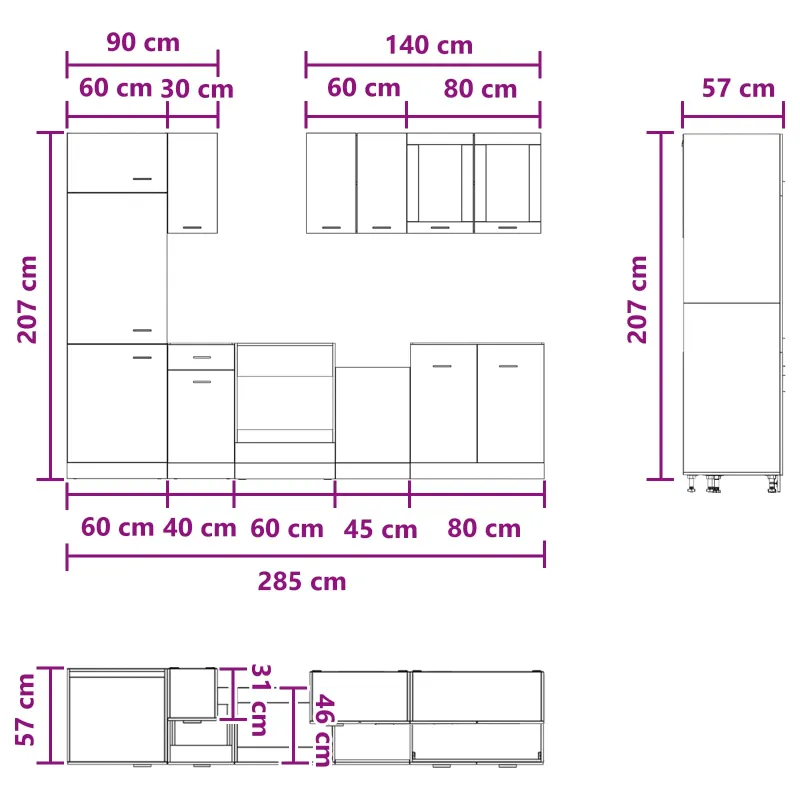 Virtuvės vienetas Lyon 8 pcs Artisano ąžuolo Apdirbta mediena