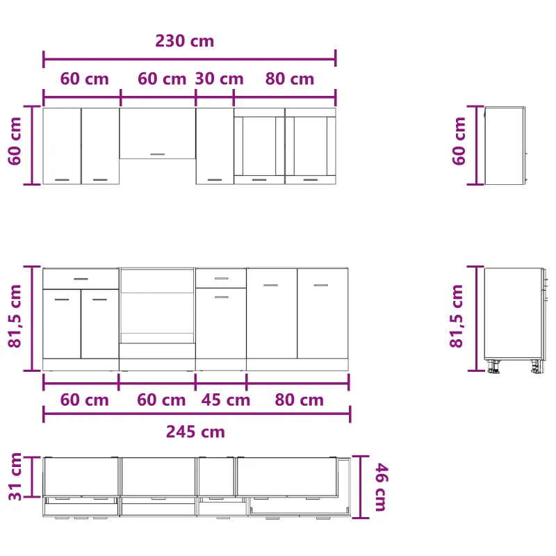 Virtuvės vienetas Lyon 8 pcs Apdirbta mediena