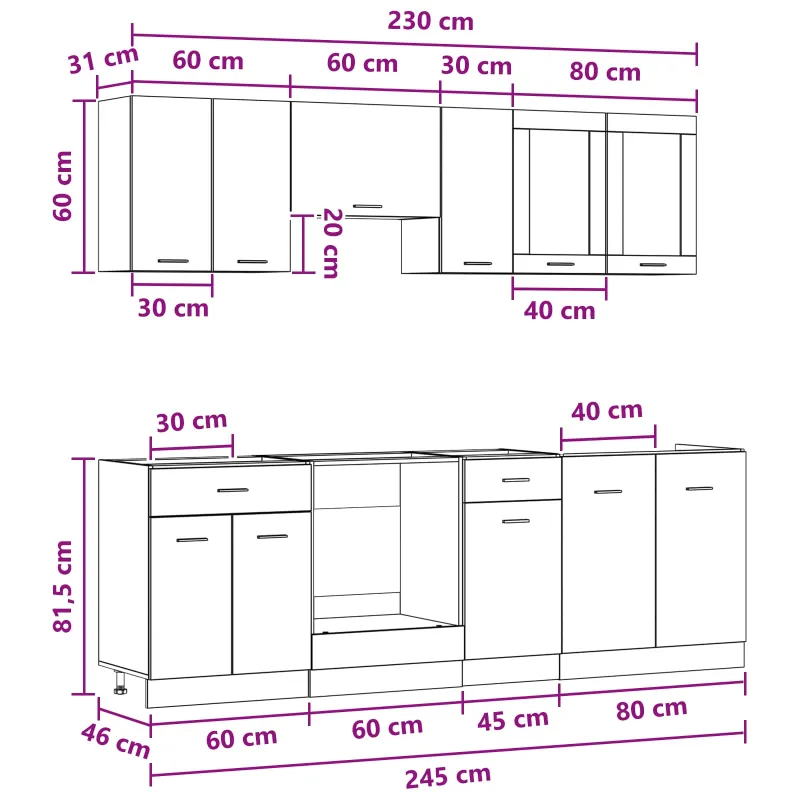 Virtuvės vienetas Lyon 8 pcs Apdirbta mediena