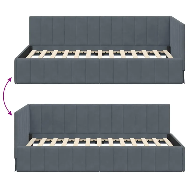 Kampinė lovos konstrukcija Tamsiai pilka 90 cm x 200 cm Aksomas