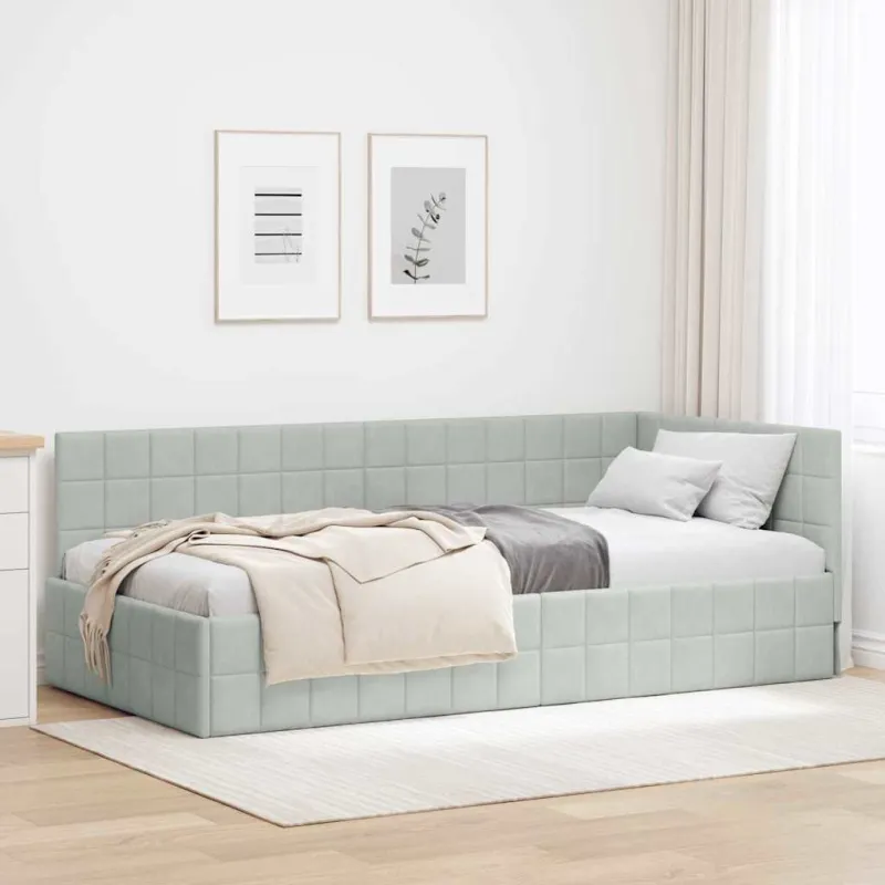 Kampinė lovos konstrukcija Šviesiai pilka 100 cm x 200 cm