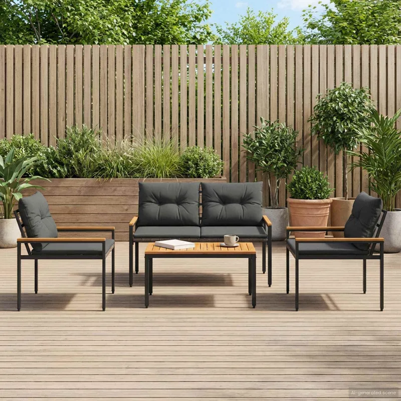 Lauko baldų komplektas 4 pcs Tamsiai pilka poliratanas
