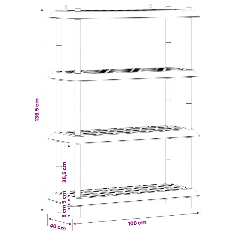 Lentynų sistema 4 lygiai 100 x 40 x 136,5 cm PP Šviesiai pilka
