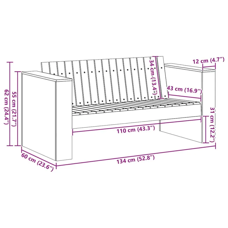 Sodo sofa Žalia 134 x 60 x 62 cm Kietos pušies mediena
