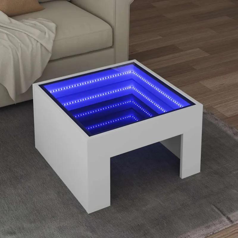 Kavos staliukas su Infinity LED lemputėmis, baltas, 50x50x30cm