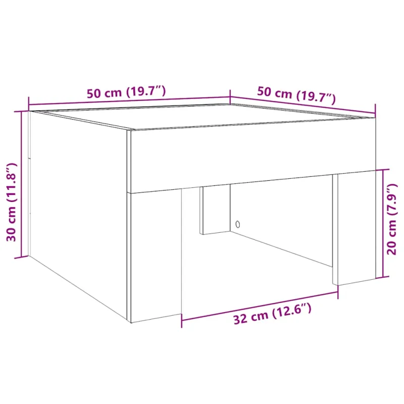 Kavos staliukas su Infinity LED lemputėmis, baltas, 50x50x30cm