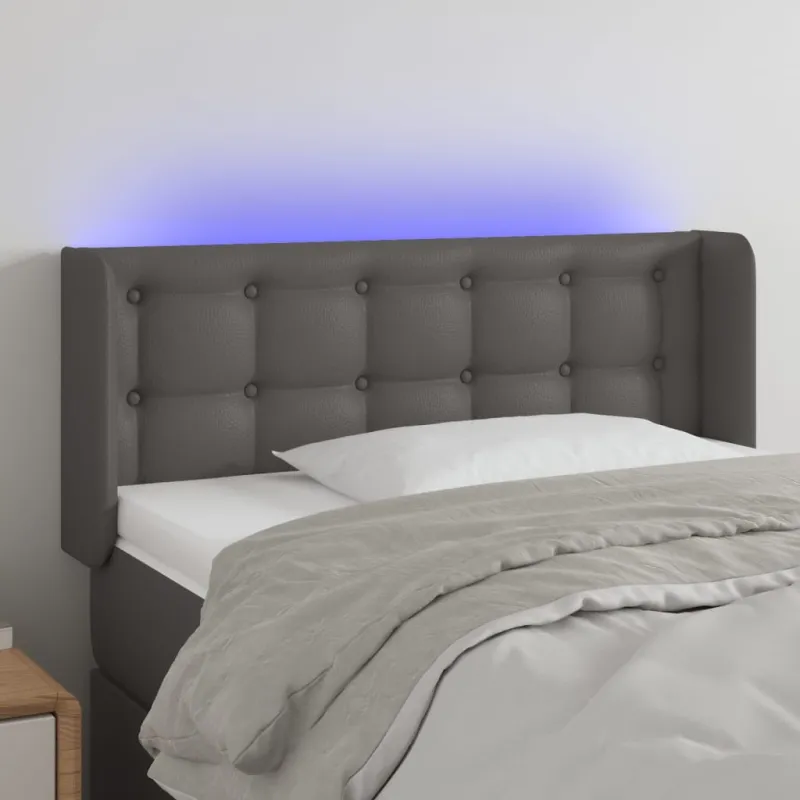 Galvūgalis su LED, pilkos spalvos, 83x16x78/88cm, dirbtinė oda