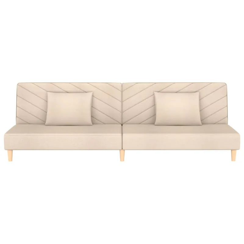 Dvivietė sofa-lova su dvejomis pagalvėmis, kreminė, audinys