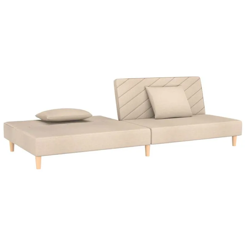 Dvivietė sofa-lova su dvejomis pagalvėmis, kreminė, audinys