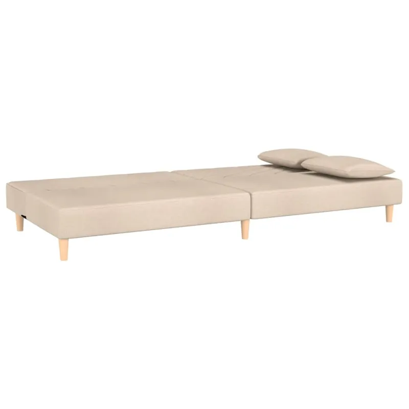 Dvivietė sofa-lova su dvejomis pagalvėmis, kreminė, audinys