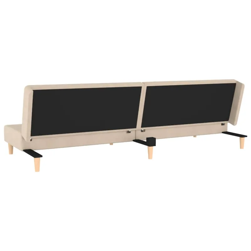 Dvivietė sofa-lova su dvejomis pagalvėmis, kreminė, audinys