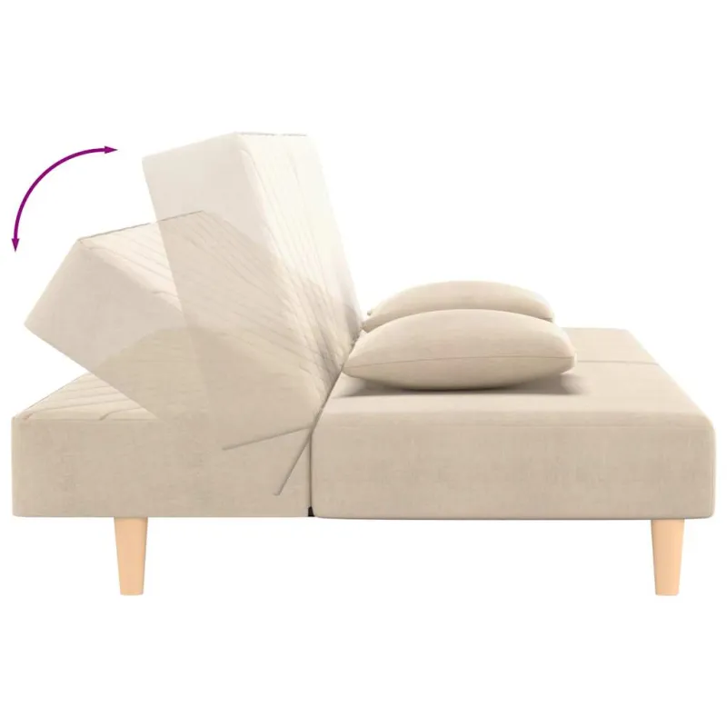 Dvivietė sofa-lova su dvejomis pagalvėmis, kreminė, audinys