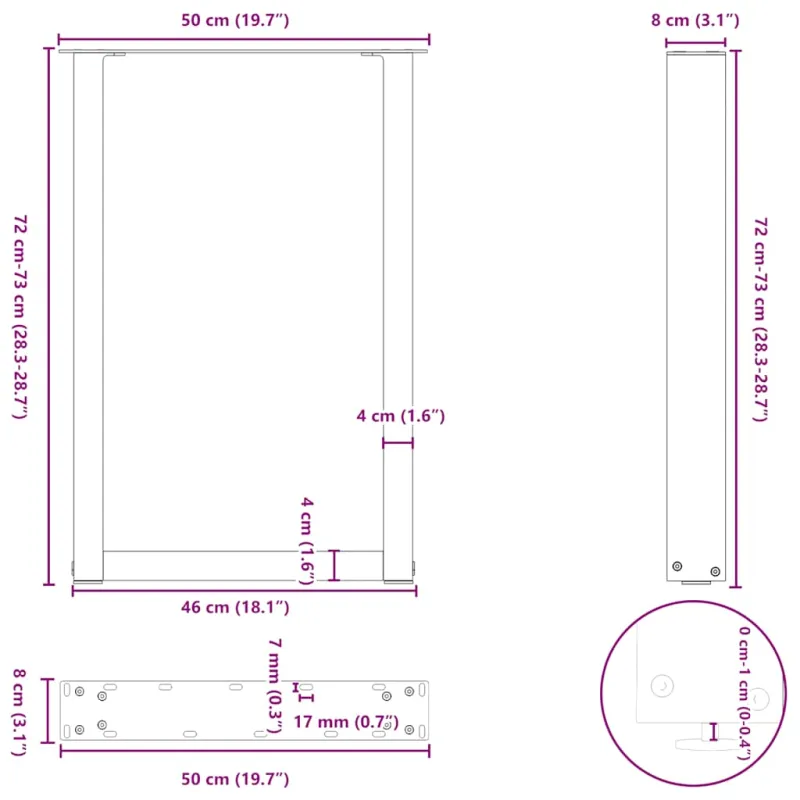 Valgomojo stalo kojelės, 2 vnt., baltos, 50x(72-73) cm, plienas, U formos