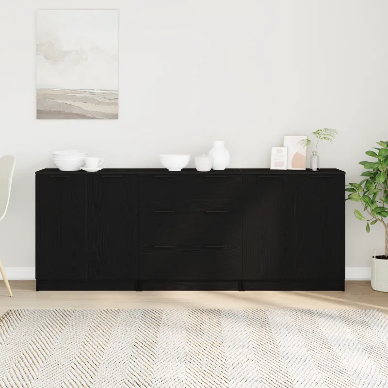 Kabalas 3 pcs Juodas ąžuolas 180 x 30 x 70 cm Apdirbta mediena