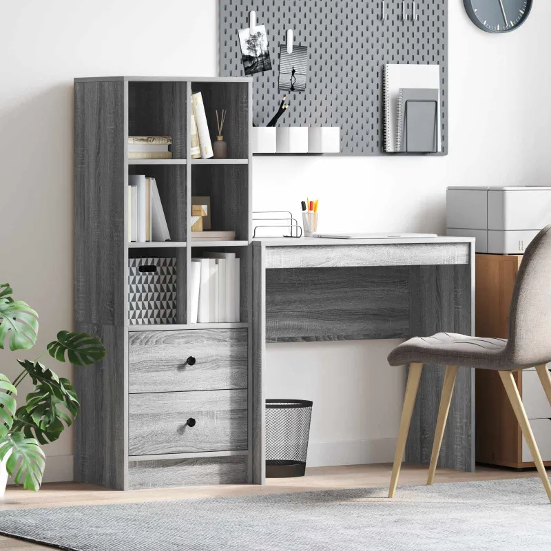 Stalas su stalčių su lentyna su saugykla 2 pcs Pilkas Sonoma