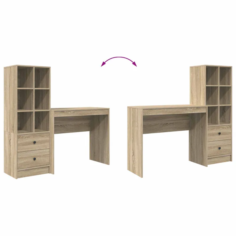 Stalas su stalčių su lentyna su saugykla 2 pcs Sonoma ąžuolas