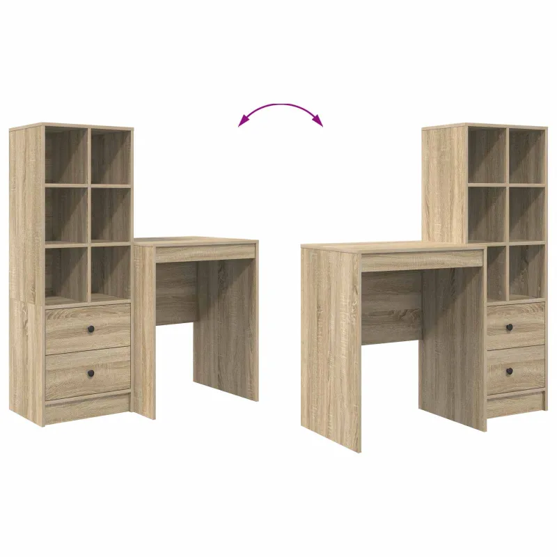 Stalas su stalčių su lentyna su saugykla 2 pcs Sonoma ąžuolas