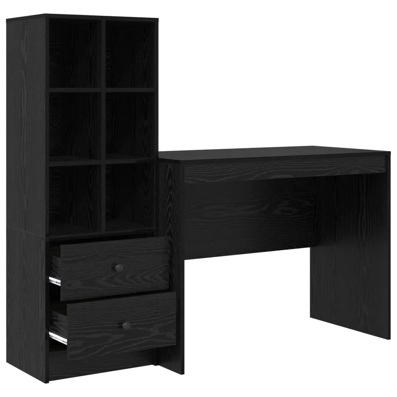 Stalas su stalčių 2 pcs Juodas ąžuolas