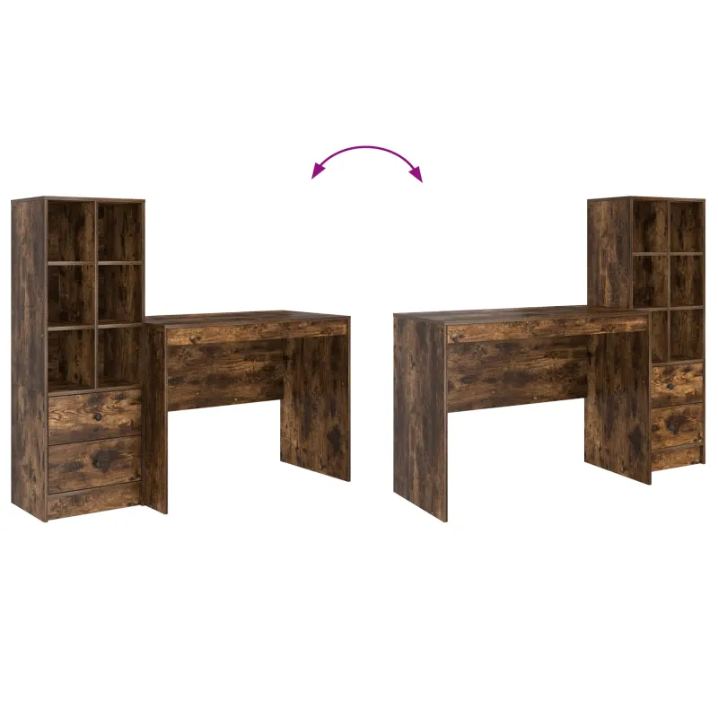 Stalas su stalčių 2 pcs Rūkyta ąžuolas