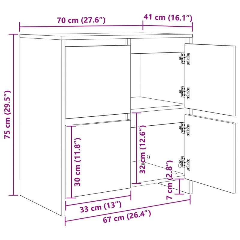 Šoninės lentynos 2 pcs juoda ąžuolo 70 x 41 x 75 cm