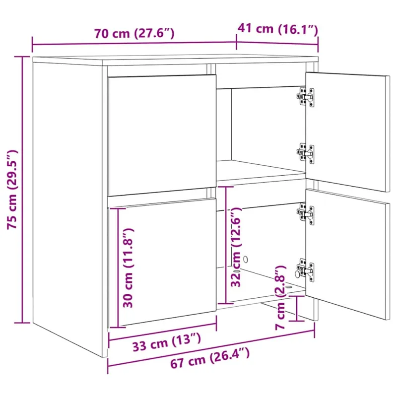 Šoninės lentynos 2 pcs juoda ąžuolo 70 x 41 x 75 cm