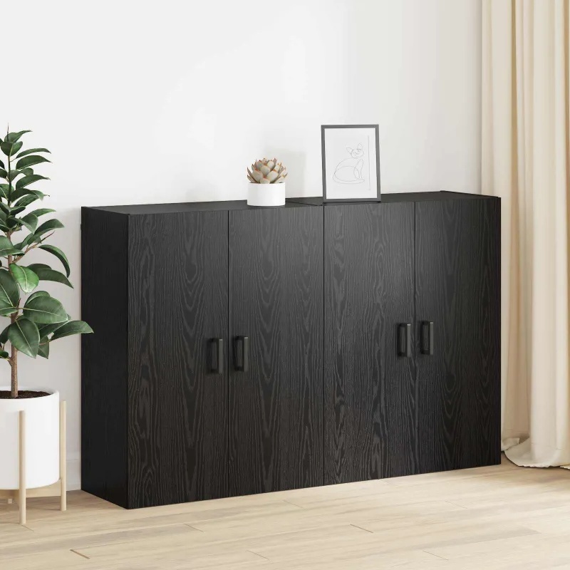 Prie sienos montuojama spinta 2 pcs Juodas ąžuolas