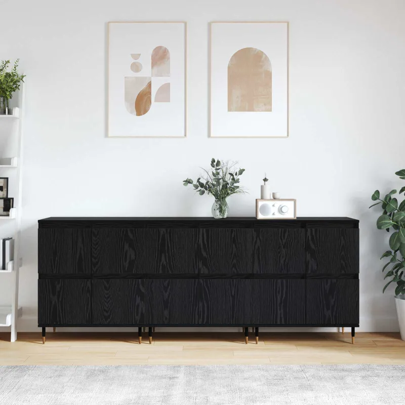 Oppbevaringsskap 3 pcs Juodas ąžuolas 60 x 35 x 70 cm