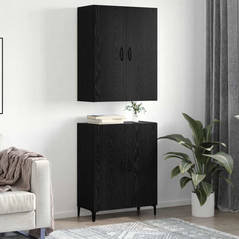 Aukštas spintelė 2 pcs Juodas ąžuolas Apdirbta mediena