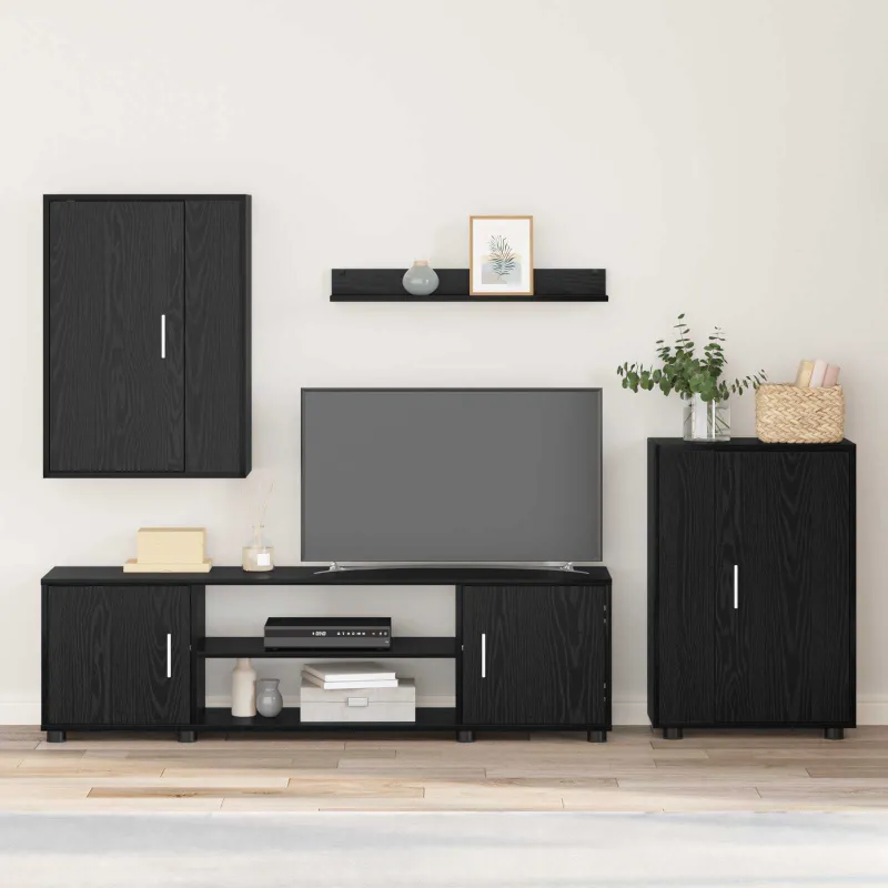 TV spintelių komplektas 4 pcs Juodas ąžuolas Apdirbta mediena