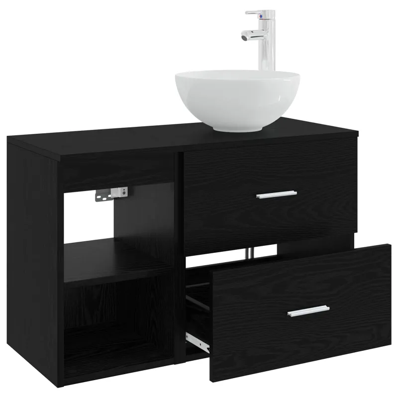 Vonios baldų rinkinys 2 pcs Juodojo ąžuolo Apdirbta mediena