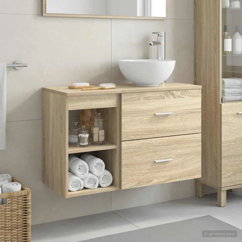 Vonios baldų rinkinys 2 pcs Sonoma ąžuolas Apdirbta mediena