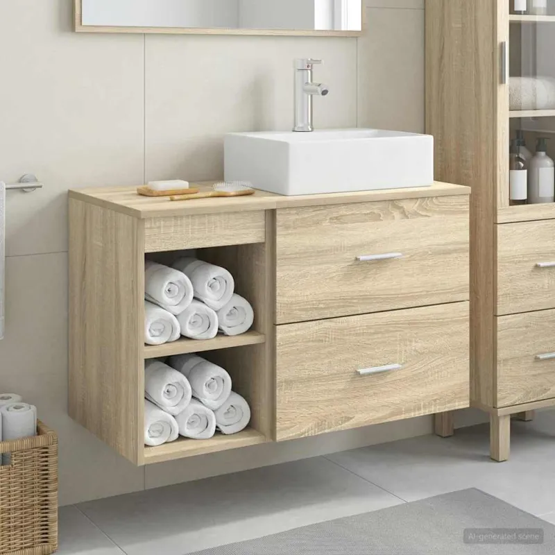 Vonios baldų rinkinys 2 pcs Sonoma ąžuolas Apdirbta mediena