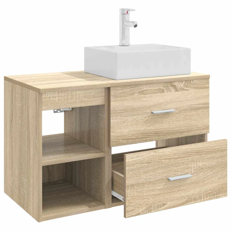 Vonios baldų rinkinys 2 pcs Sonoma ąžuolas Apdirbta mediena